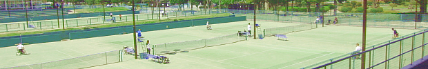 車いすテニスをプレイ中の遠目からの写真